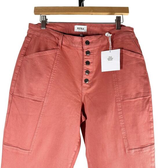 Pistola Jeans High Rise Button Front Slim Straight Leg Red Rock Wash Size 32 - Picture 3 of 10